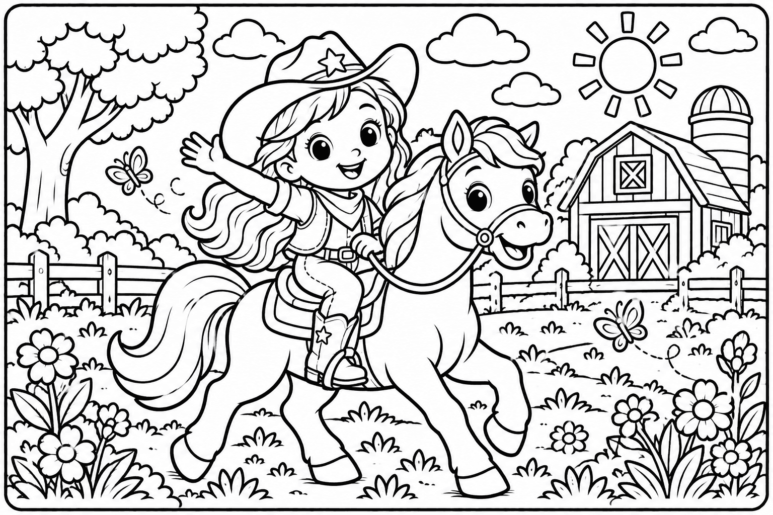 Landscape horse-riding coloring scene from the existing WonderStudio gallery